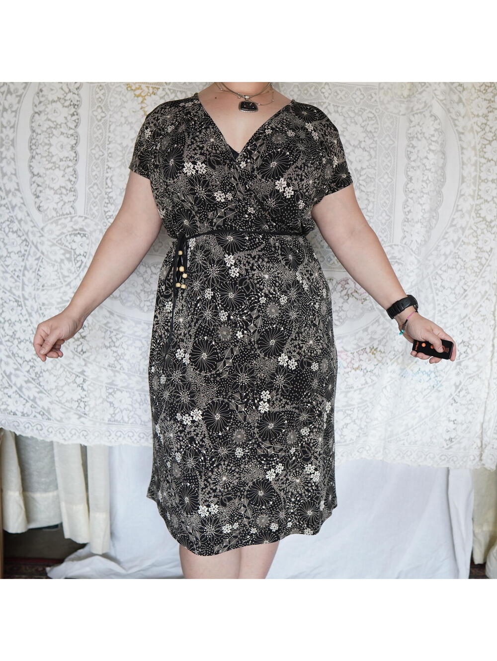 Y2K Brown Floral Wrap Dress Midi Whimsigoth Boho Professional Notations XL